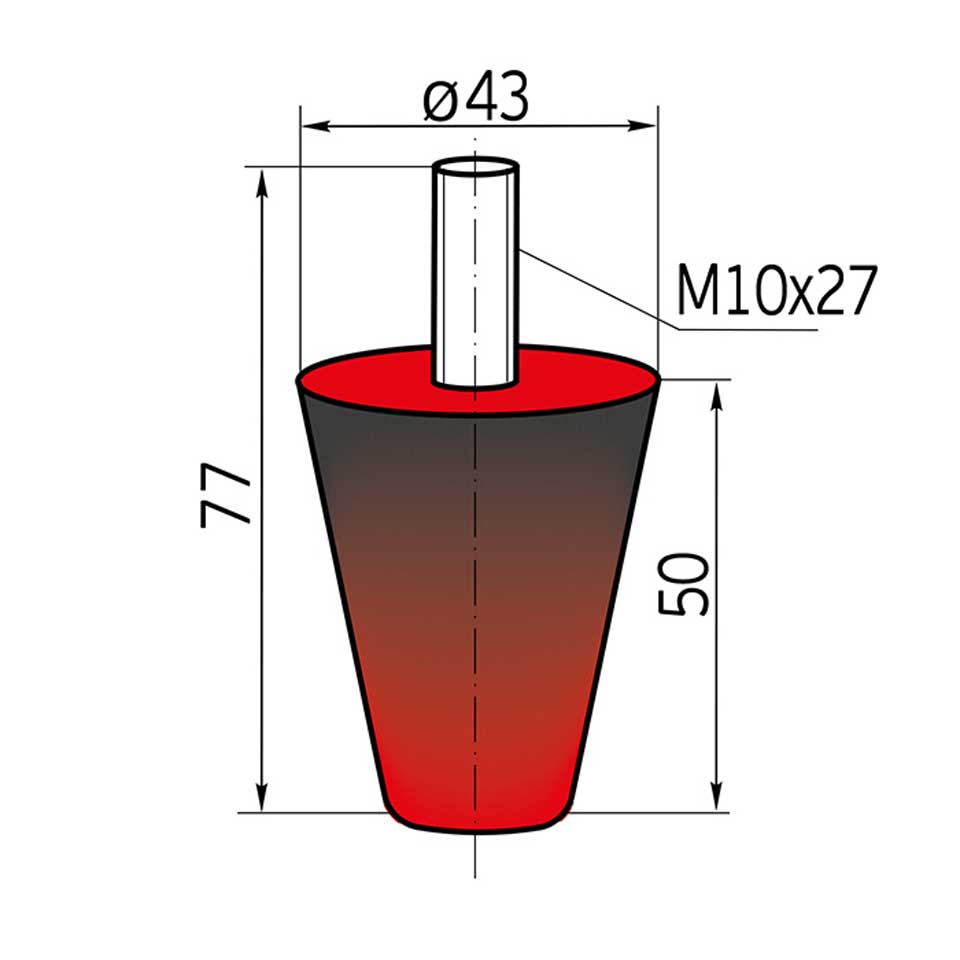 Отбойник №1964 резиновый (конический) D=43, H=50 мм, М10х27 /60 ТАЮРАВТО